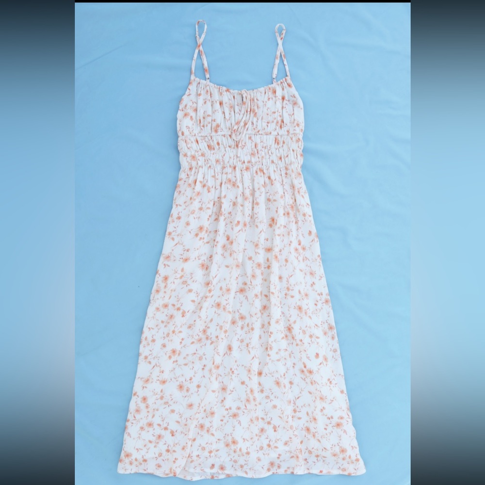 Sophie Rue White Midi Dress with Peach Floral Print